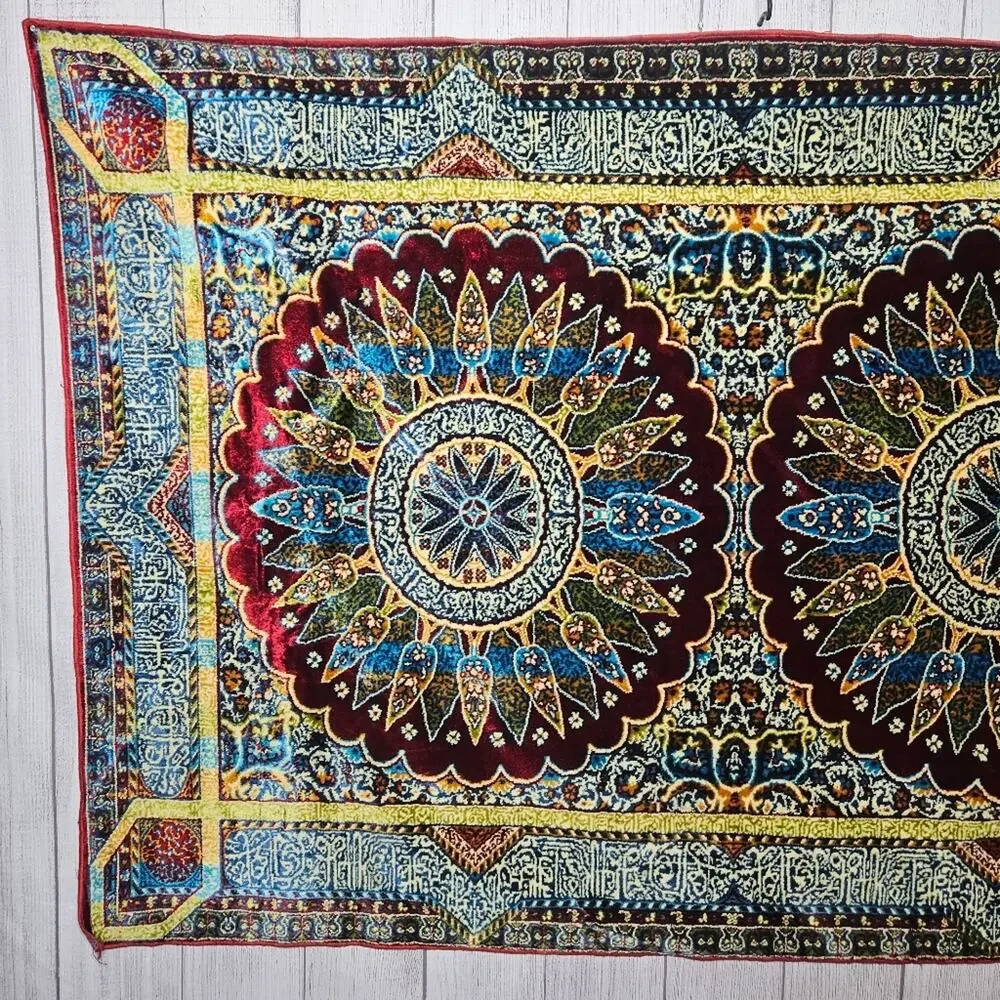 VTG 70s Moroccan Mandala Velvet Tapestry Rug Wall Hanging, 49x72
